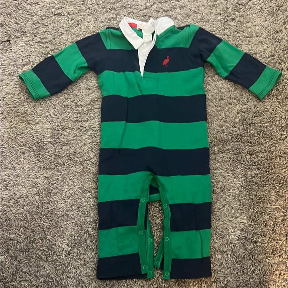 Beaufort Bonnet Green and Navy Striped Boys One Piece